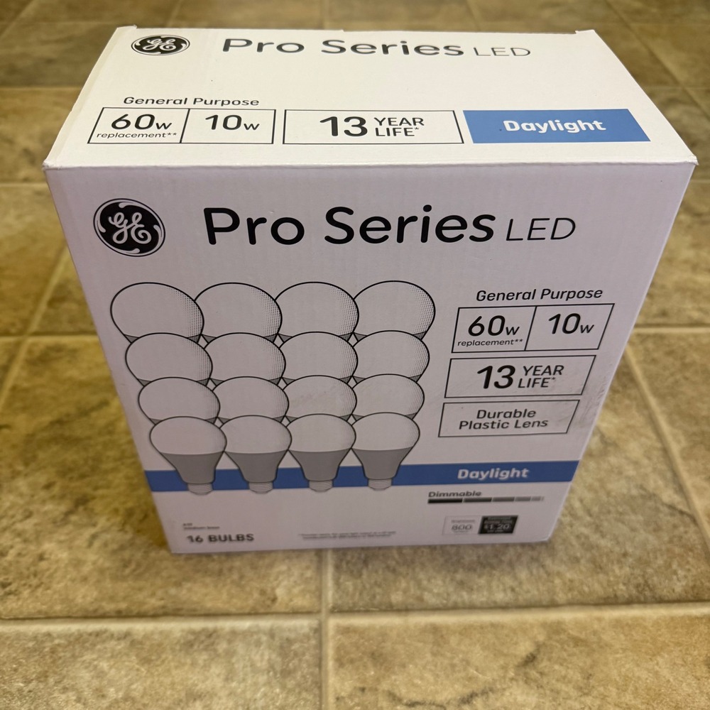 GE Pro Series LED 60W‎ Replacement 10W Daylight A19 Dimmable Bulbs 16 Pack